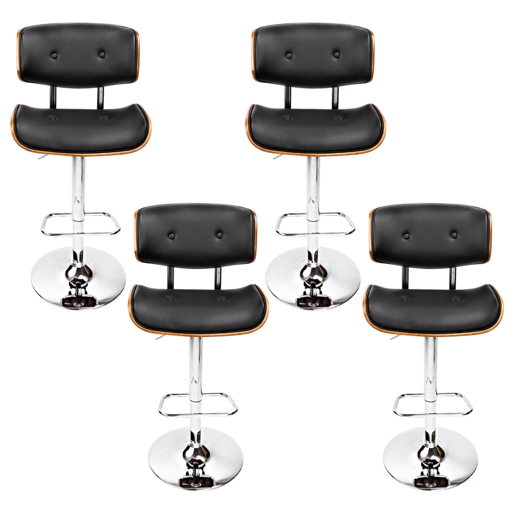 Artiss 4x Bar Stools Gas Lift Leather Black-2