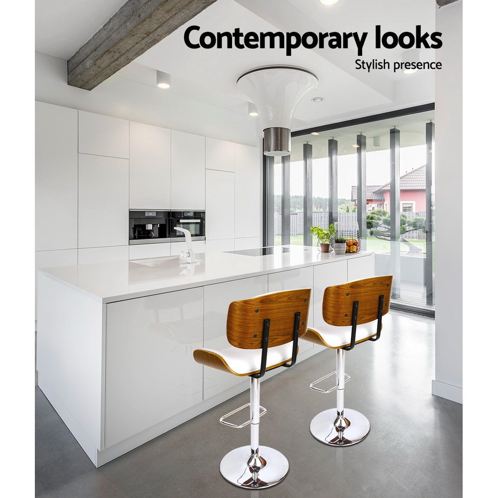 Artiss Bar Stools Gas Lift Leather White-3