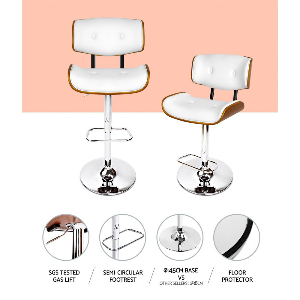 Artiss Bar Stools Gas Lift Leather White-4