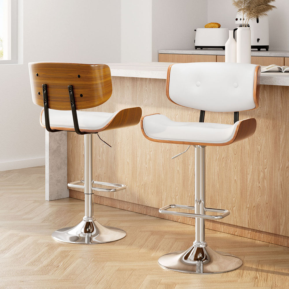 Artiss 2x Bar Stools Gas Lift Leather White-0