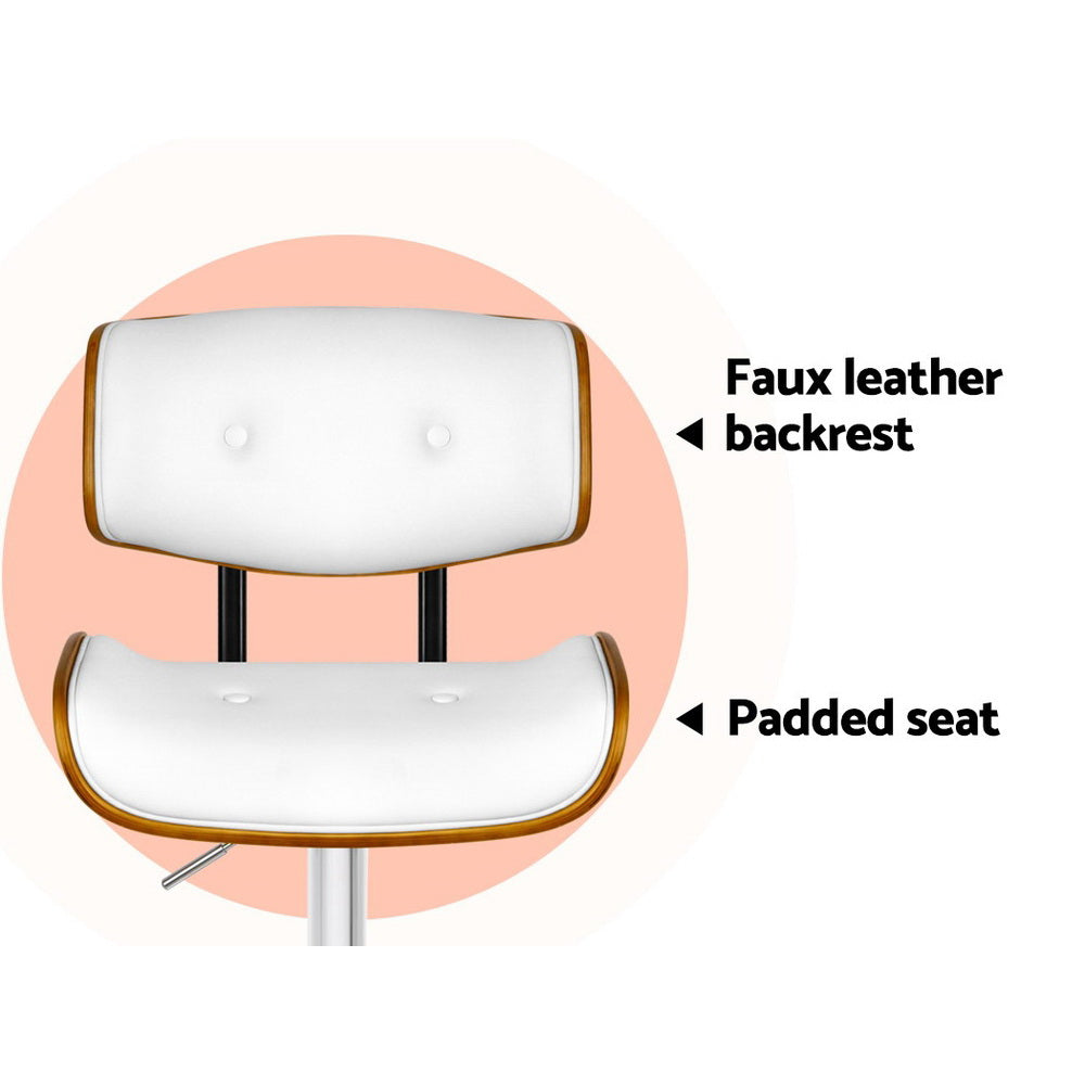 Artiss 2x Bar Stools Gas Lift Leather White-5