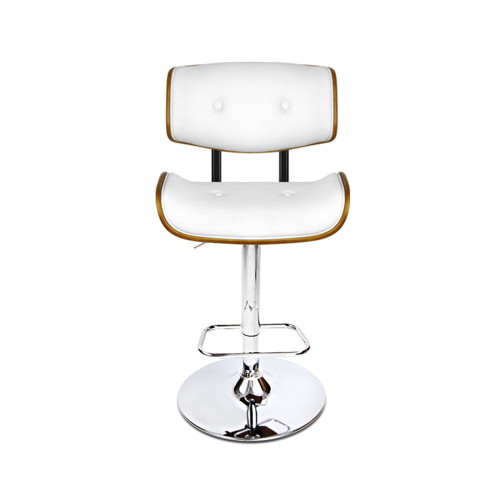 Artiss 2x Bar Stools Gas Lift Leather White-2