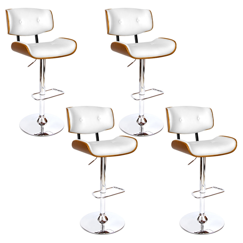 Artiss 4x Bar Stools Gas Lift Leather White-0