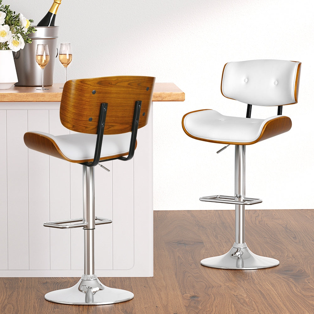 Artiss 4x Bar Stools Gas Lift Leather White-6