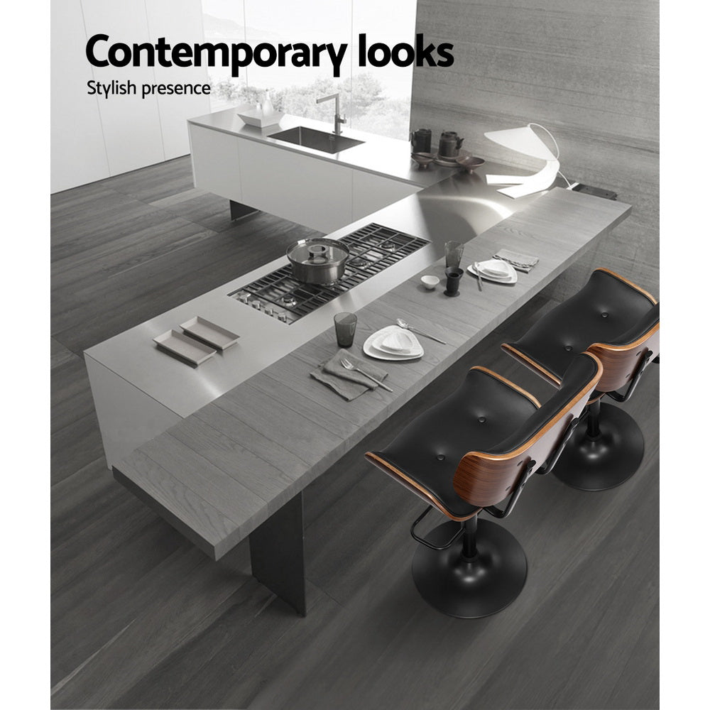 Artiss Bar Stools Gas Lift Leather All Black-2