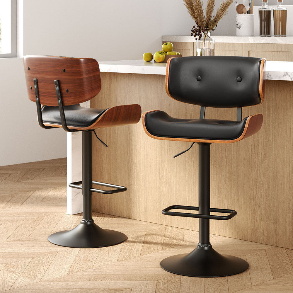 Artiss 2x Bar Stools Gas Lift Leather All Black-0