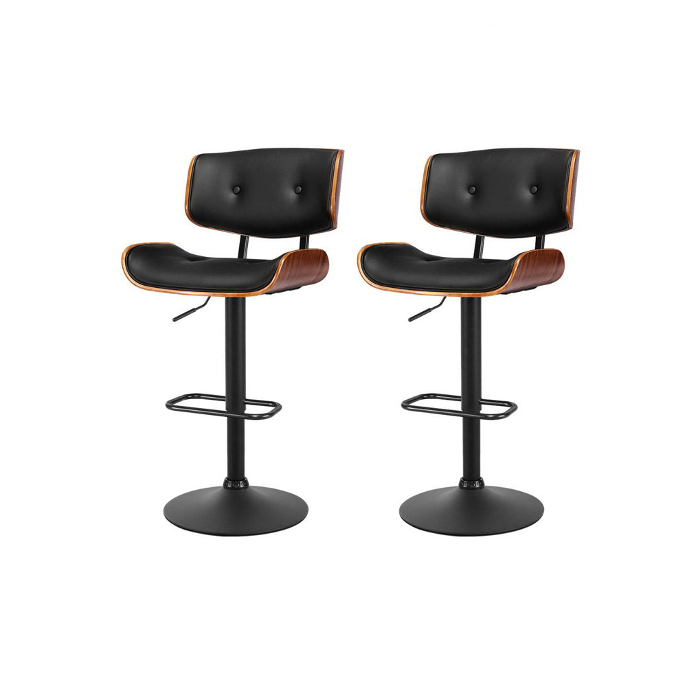 Artiss 2x Bar Stools Gas Lift Leather All Black-0