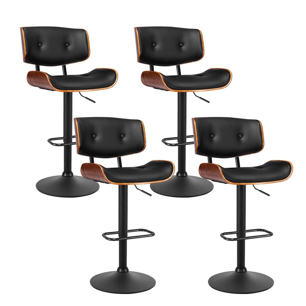 Artiss 4x Bar Stools Gas Lift Leather All Black-0