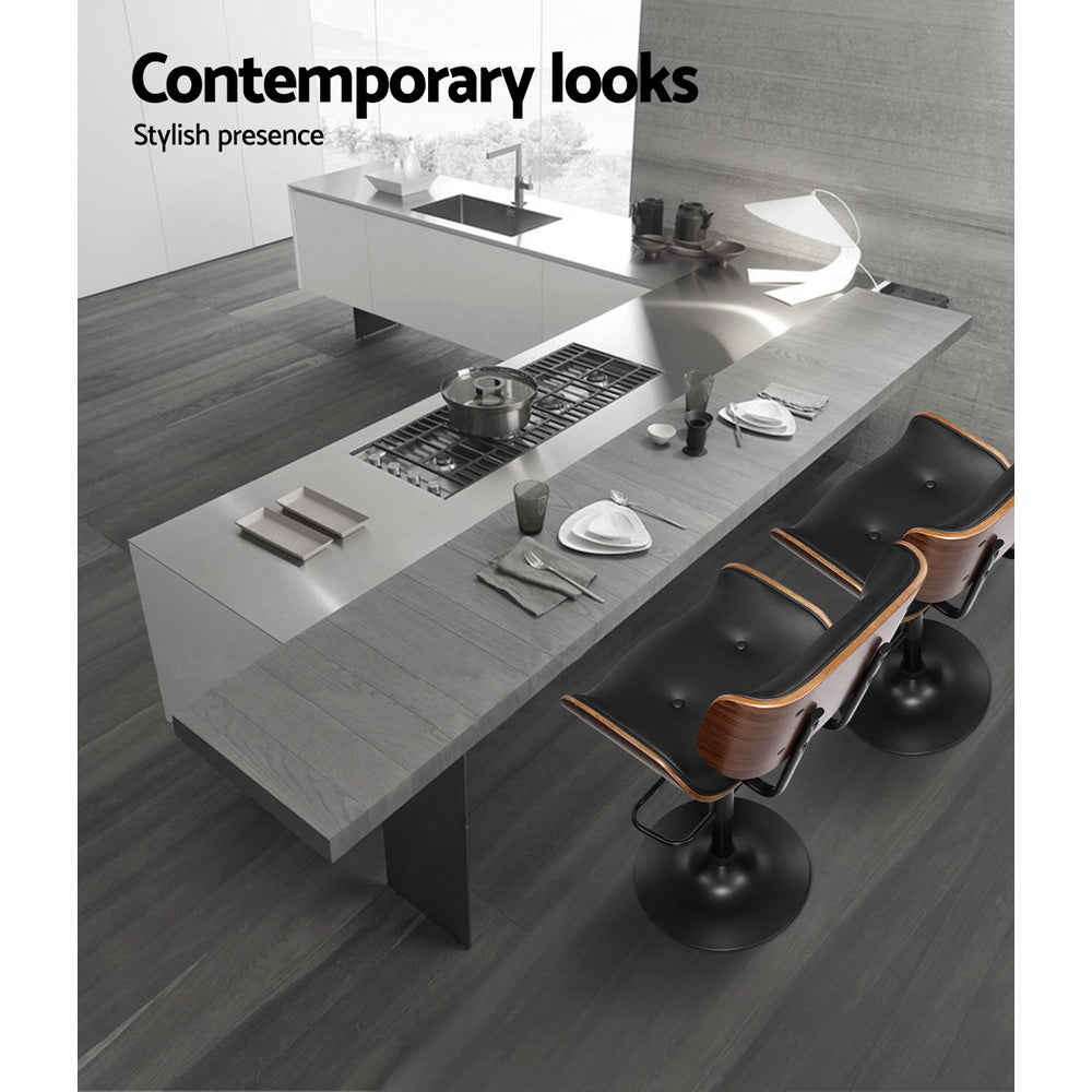 Artiss 4x Bar Stools Gas Lift Leather All Black-2