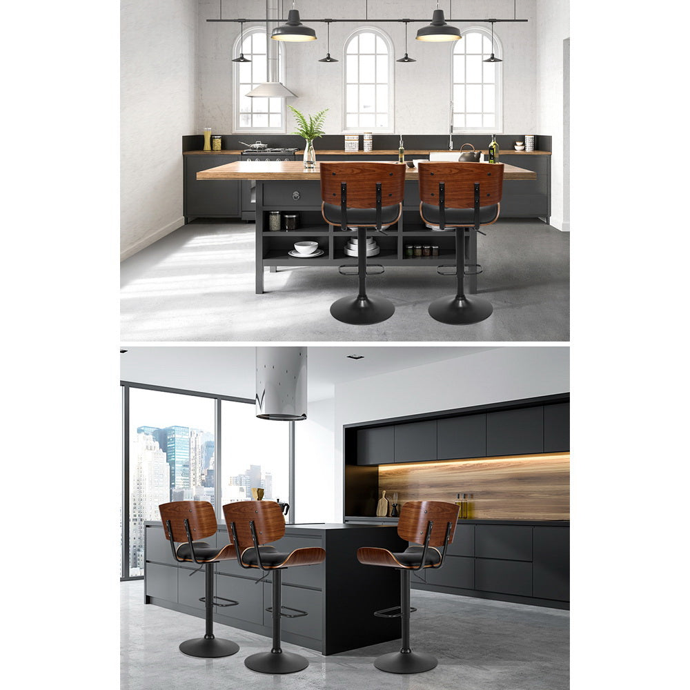 Artiss 4x Bar Stools Gas Lift Leather All Black-4