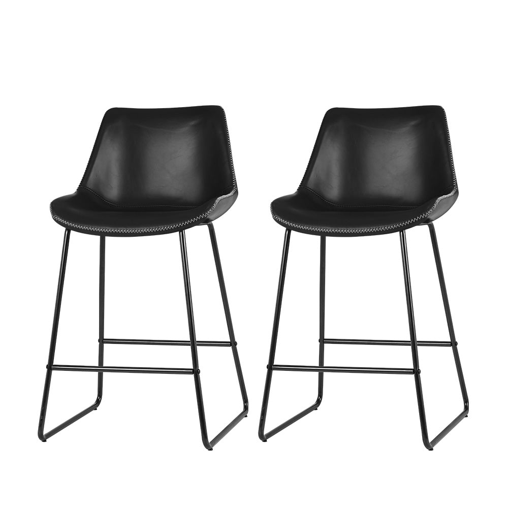 Artiss Bar Stools Kitchen Counter Barstools Leather Metal Chairs Black x2-0