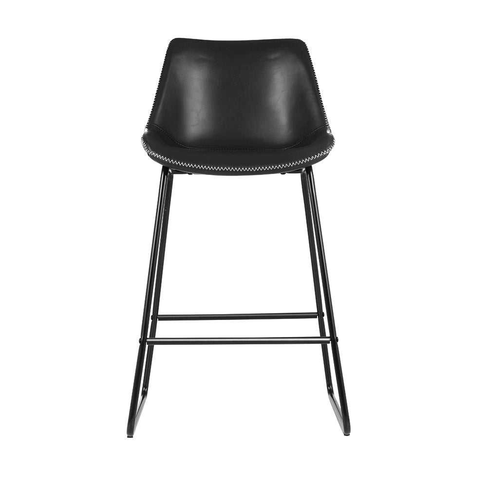 Artiss Bar Stools Kitchen Counter Barstools Leather Metal Chairs Black x2-2