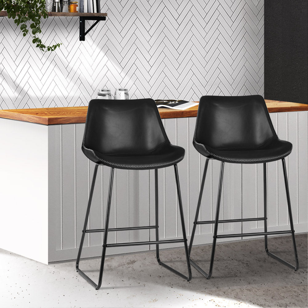 Artiss Bar Stools Kitchen Counter Barstools Leather Metal Chairs Black x2-7