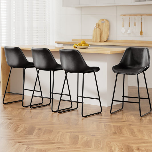Artiss 4x Bar Stools Leather Padded Metal Legs Black-0