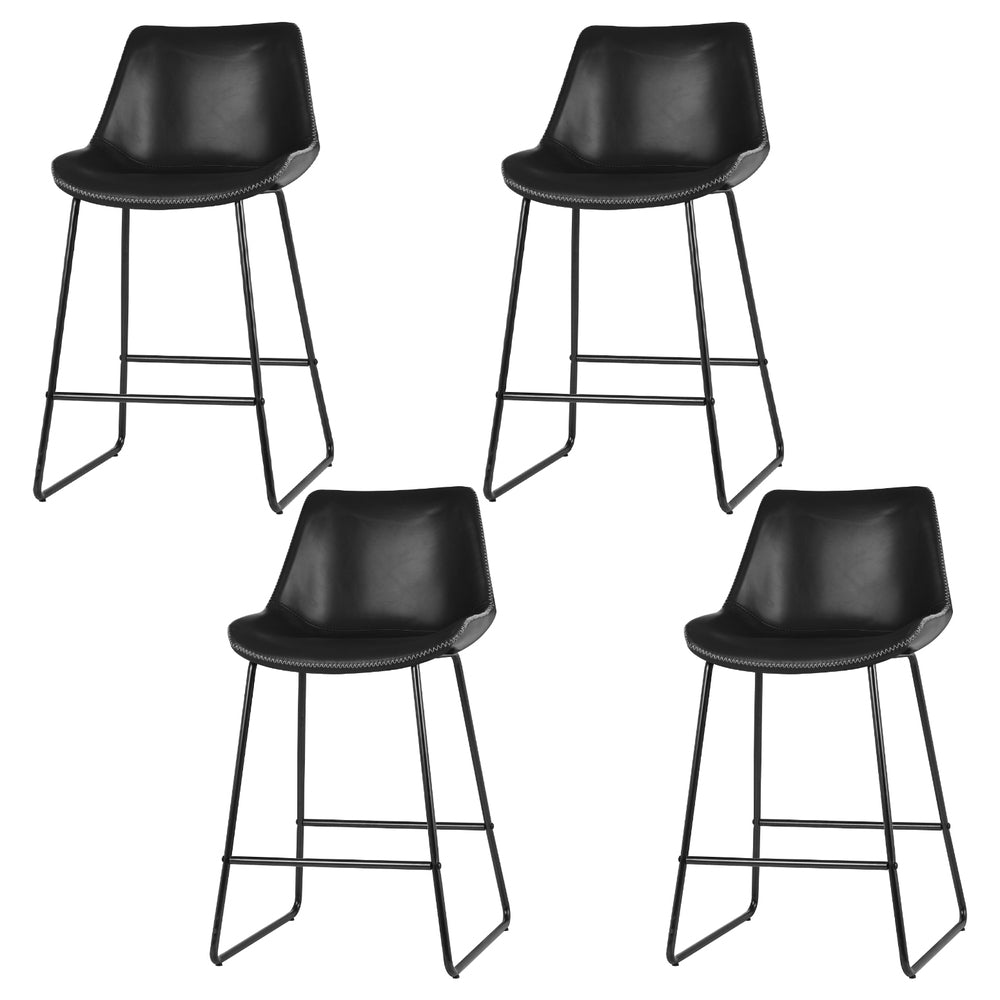 Artiss 4x Bar Stools Leather Padded Metal Legs Black-0