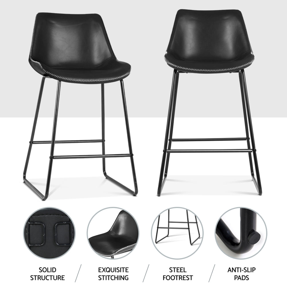 Artiss 4x Bar Stools Leather Padded Metal Legs Black-4