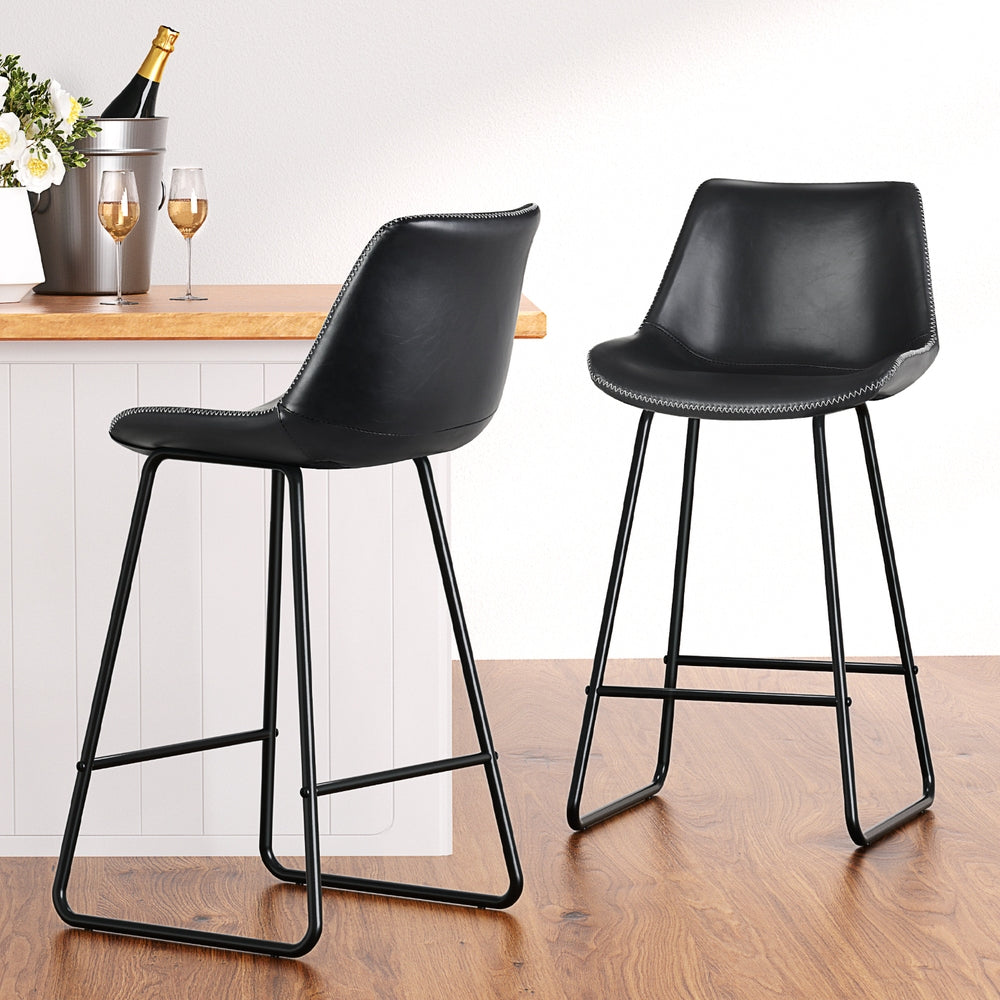 Artiss 4x Bar Stools Leather Padded Metal Legs Black-6