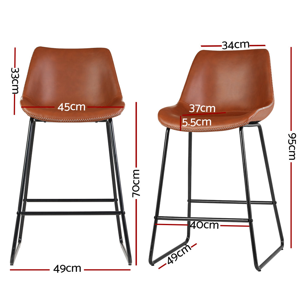 Artiss Bar Stools Kitchen Counter Barstools Leather Metal Chairs Brown x2-1