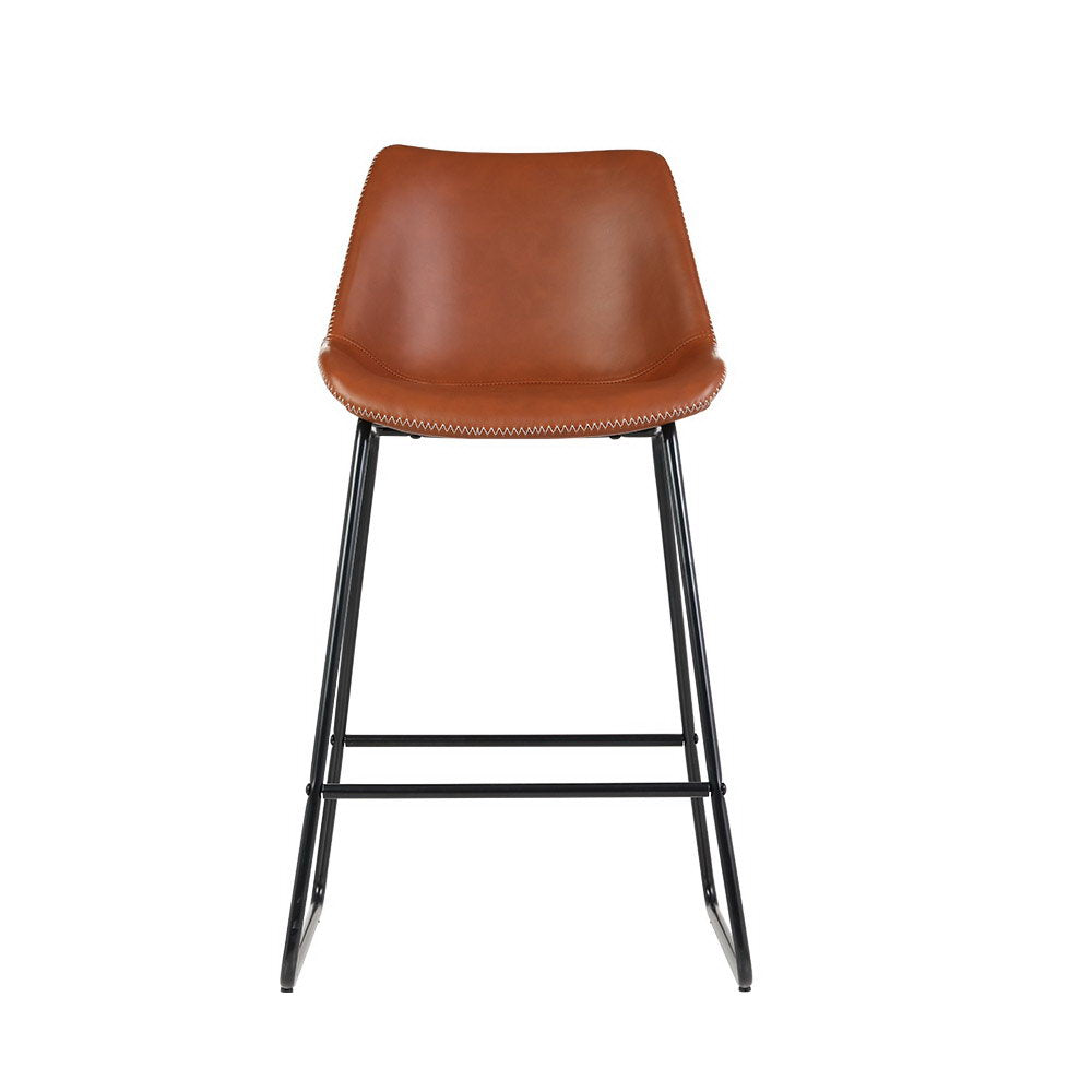 Artiss Bar Stools Kitchen Counter Barstools Leather Metal Chairs Brown x2-2