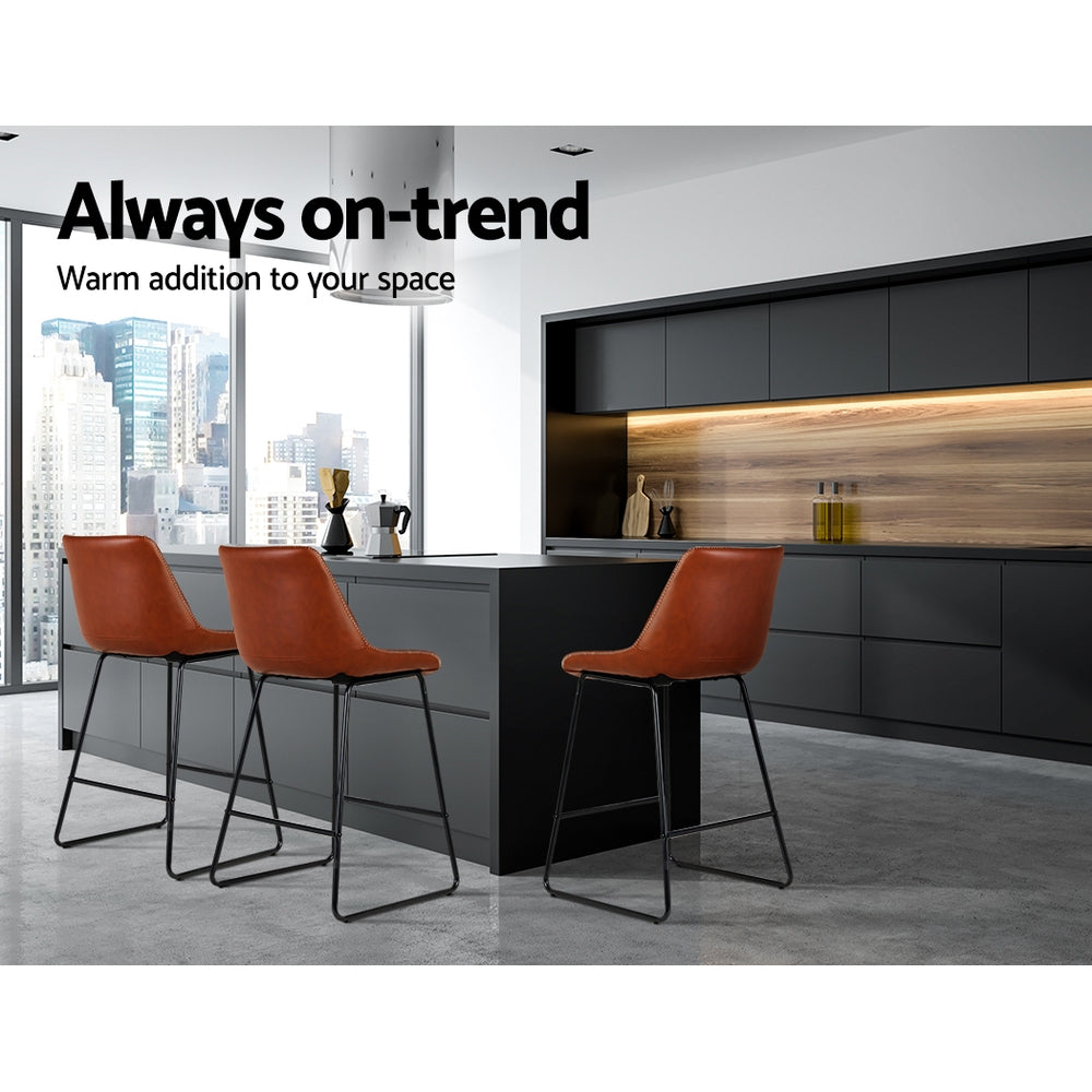 Artiss Bar Stools Kitchen Counter Barstools Leather Metal Chairs Brown x2-3