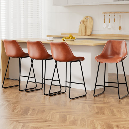 Artiss 4x Bar Stools Leather Padded Metal Legs Brown-0