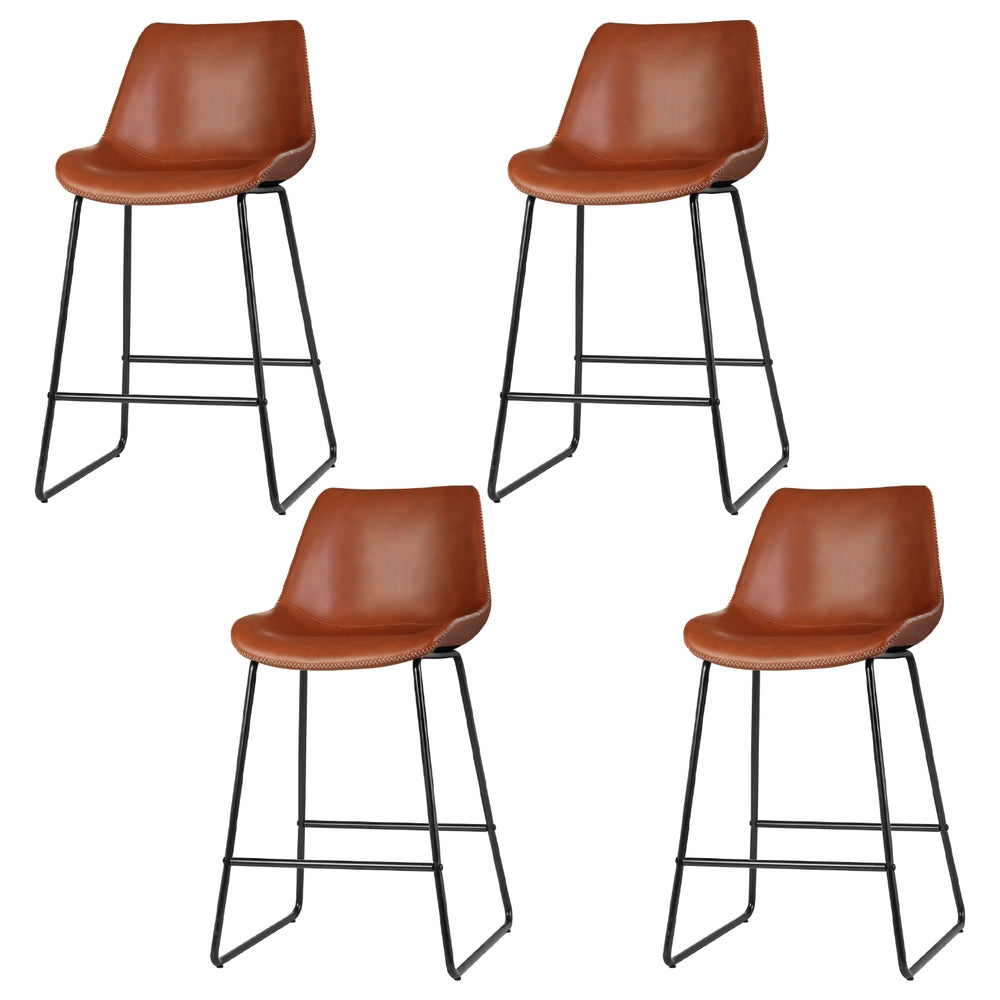 Artiss 4x Bar Stools Leather Padded Metal Legs Brown-0