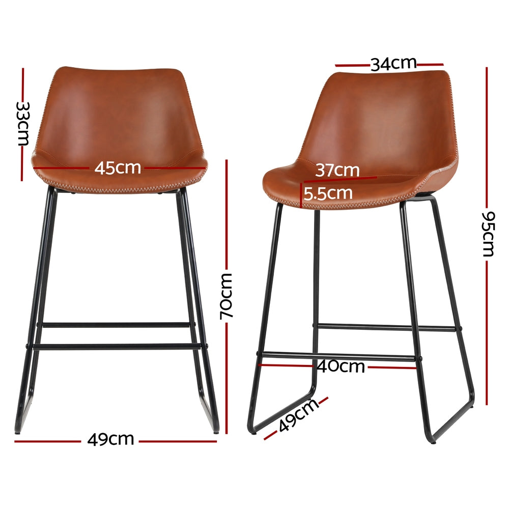 Artiss 4x Bar Stools Leather Padded Metal Legs Brown-1