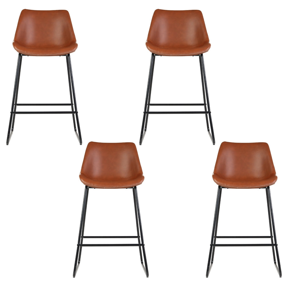 Artiss 4x Bar Stools Leather Padded Metal Legs Brown-2