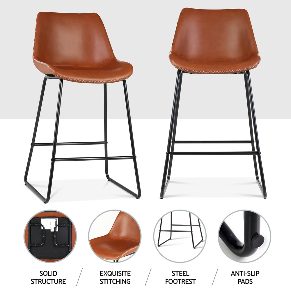 Artiss 4x Bar Stools Leather Padded Metal Legs Brown-4