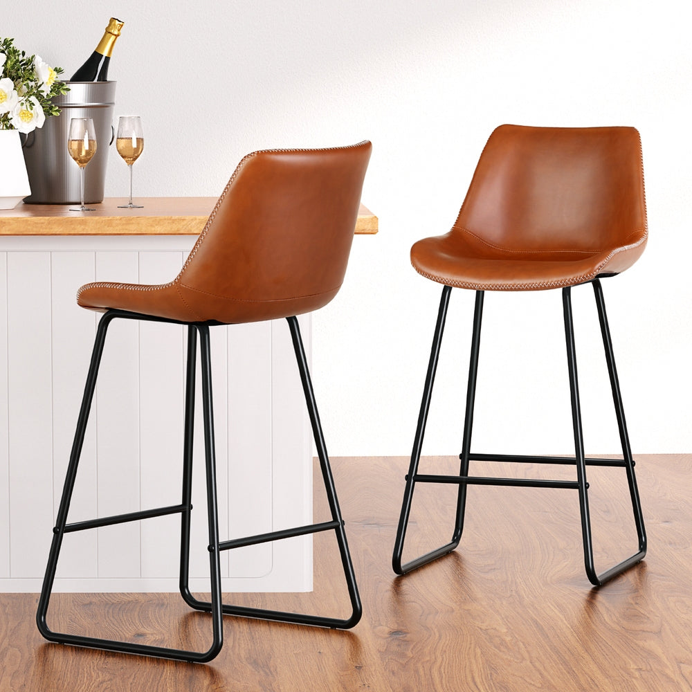 Artiss 4x Bar Stools Leather Padded Metal Legs Brown-6