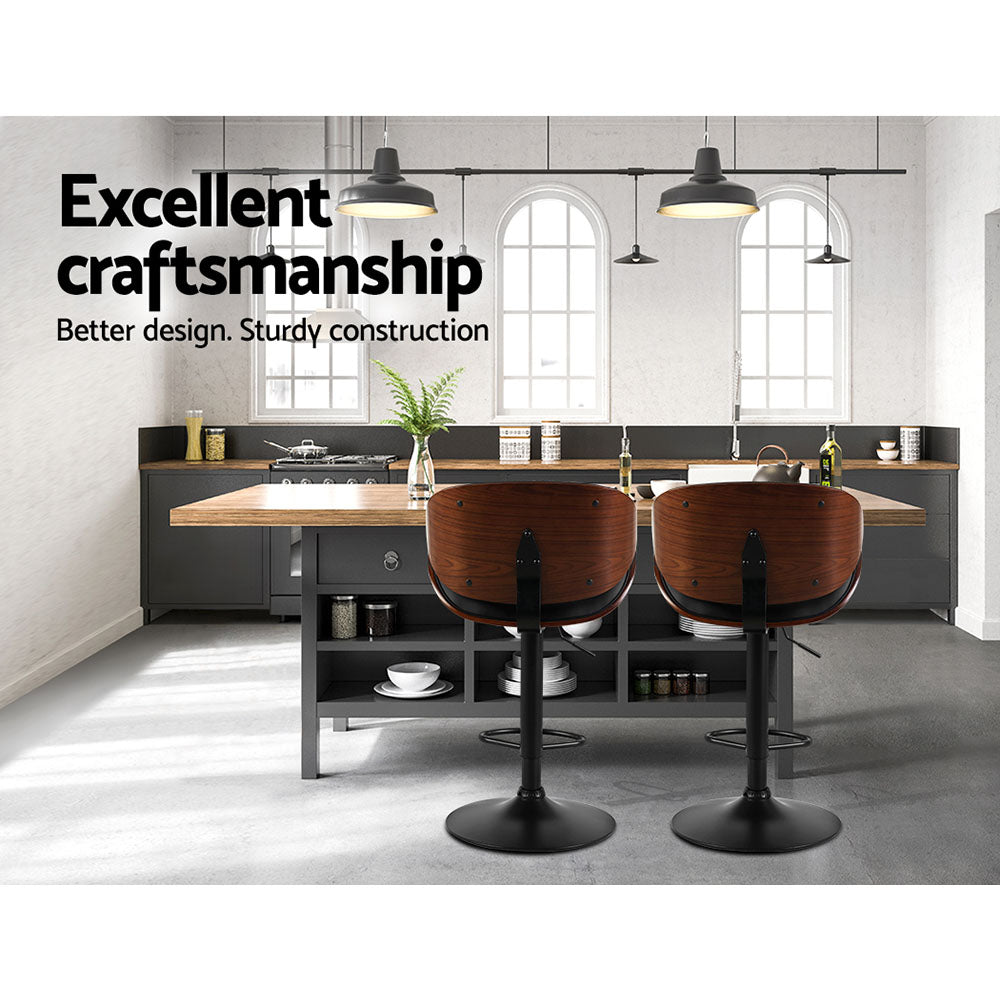 Artiss Bar Stools Kitchen Leather Barstools Swivel Gas Lift Vintage Chairs Black-4