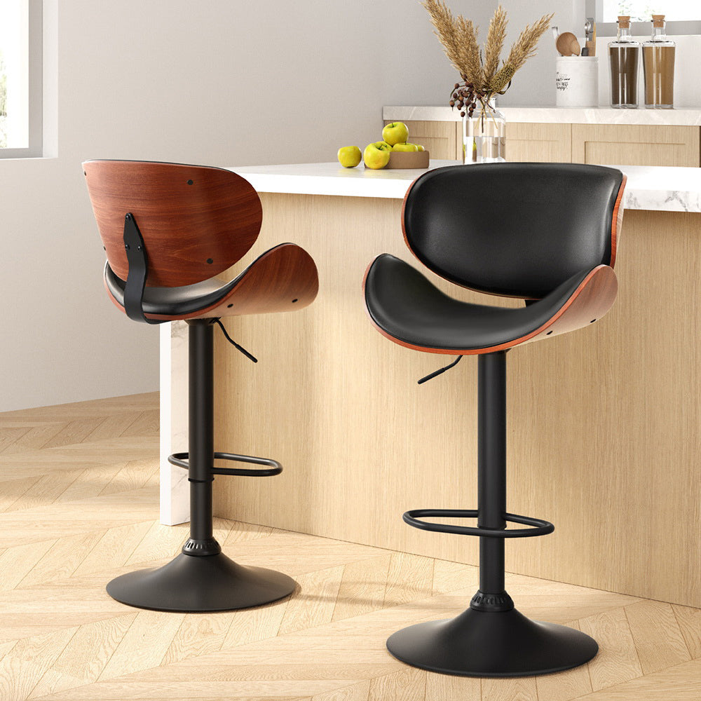 Artiss Bar Stools Kitchen Leather Barstools Swivel Gas Lift Chairs Black x2-0