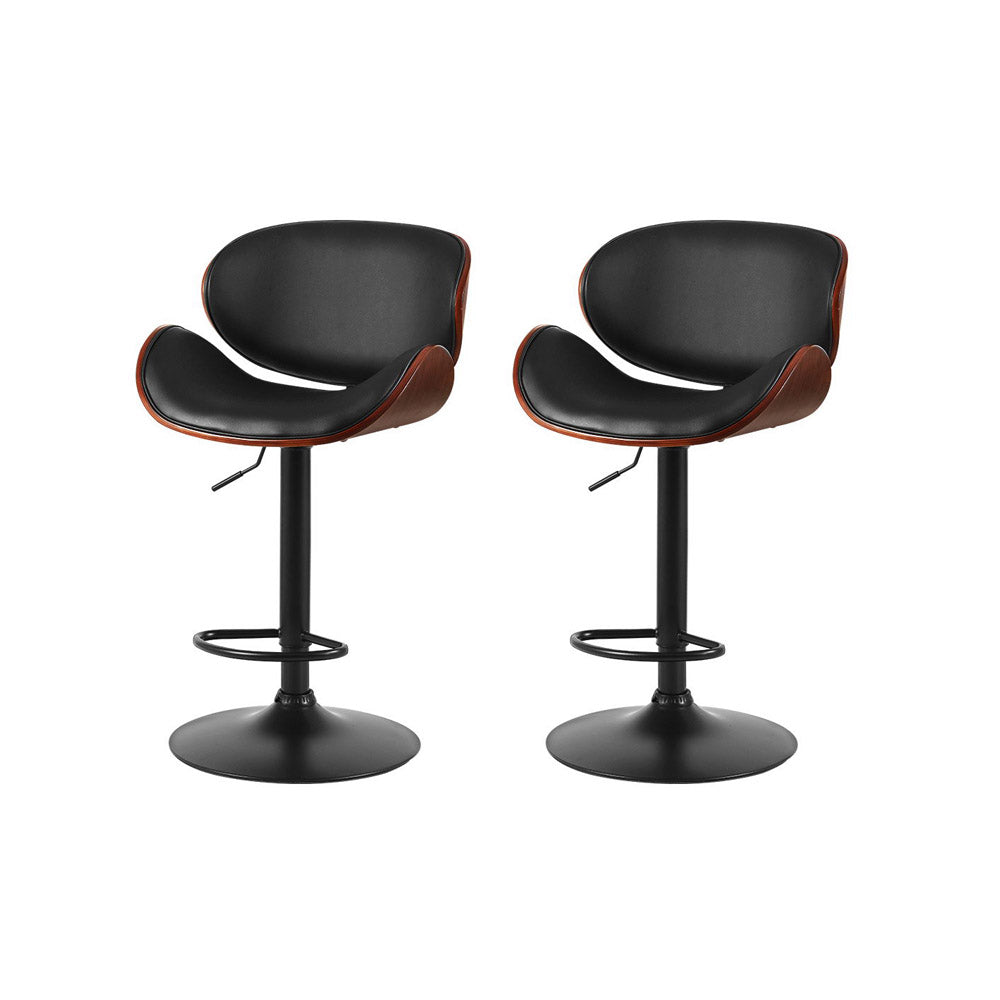 Artiss Bar Stools Kitchen Leather Barstools Swivel Gas Lift Chairs Black x2-0