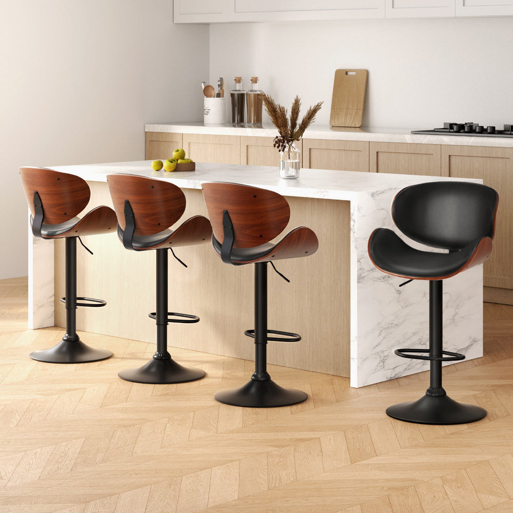 Artiss 4x Bar Stools Gas Lift Leather Padded Black-0