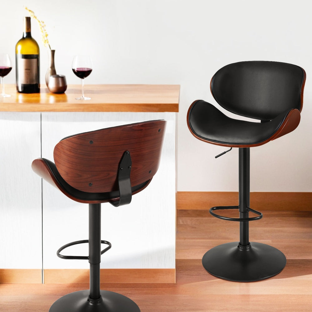 Artiss 4x Bar Stools Gas Lift Leather Padded Black-6