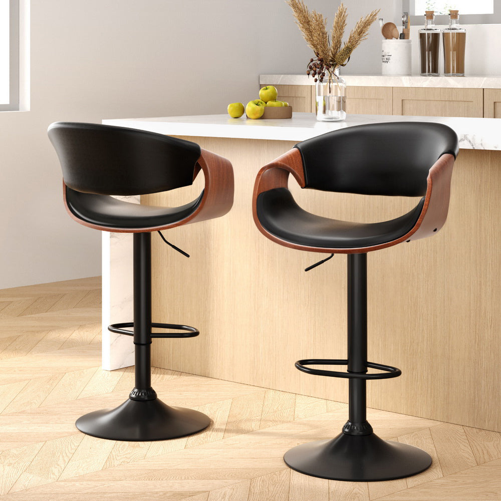 Artiss 2x Bar Stools Gas Lift Leather w/Armrest-0