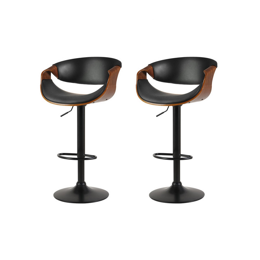 Artiss 2x Bar Stools Gas Lift Leather w/Armrest-0