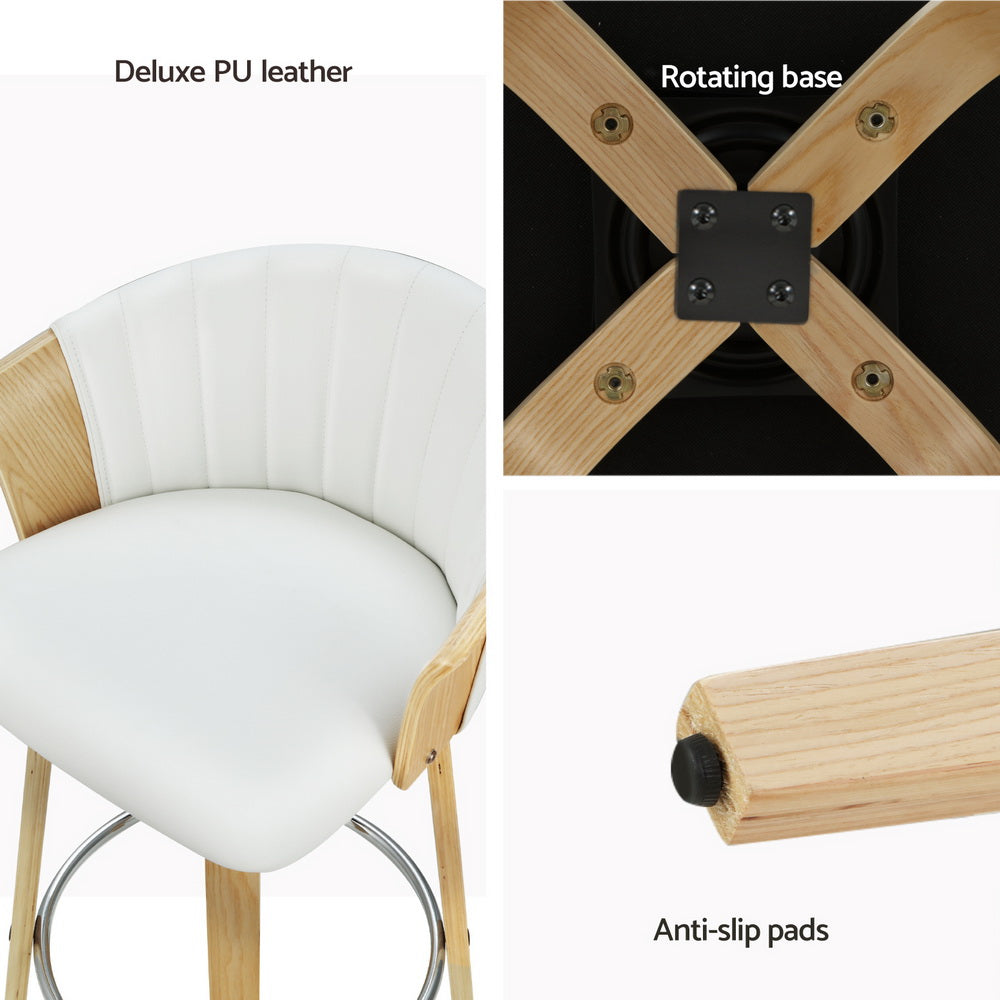Artiss 4x Bar Stools Swivel Leather Chairs Wooden-4