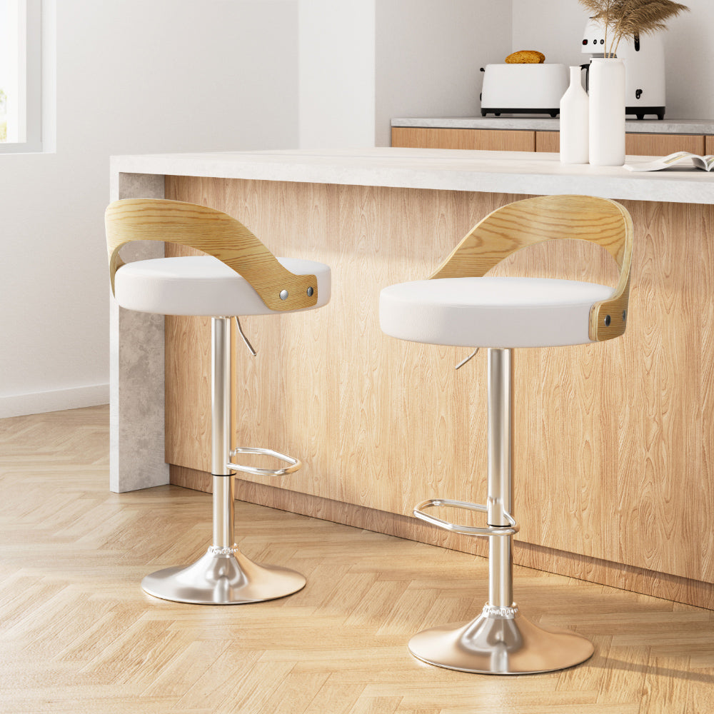 Artiss 2x Bar Stools Adjustable Leather Padded White-0