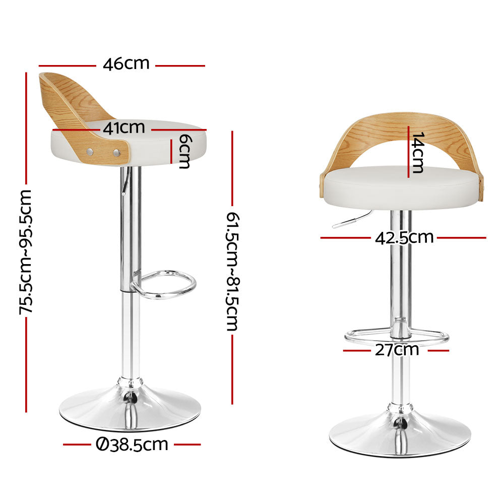 Artiss 2x Bar Stools Adjustable Leather Padded White-1