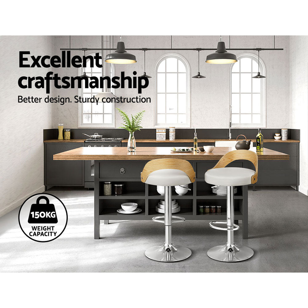 Artiss 2x Bar Stools Adjustable Leather Padded White-3