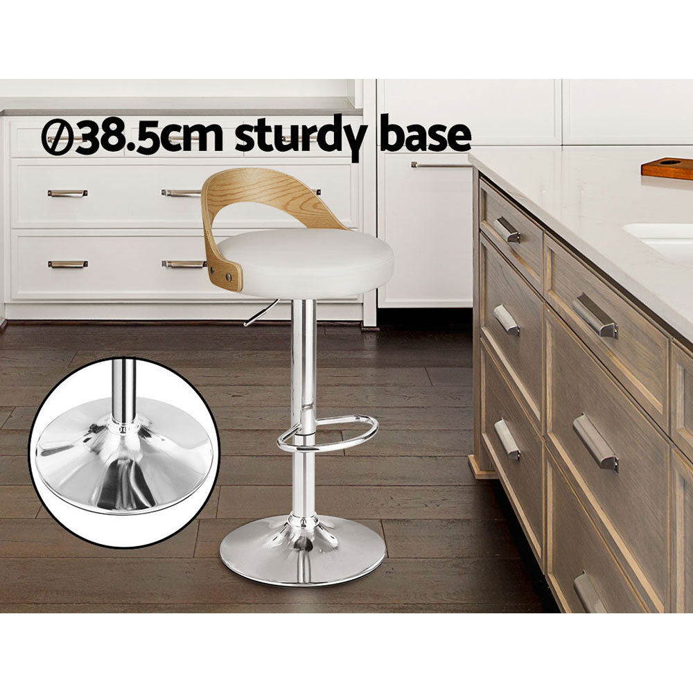 Artiss 2x Bar Stools Adjustable Leather Padded White-4