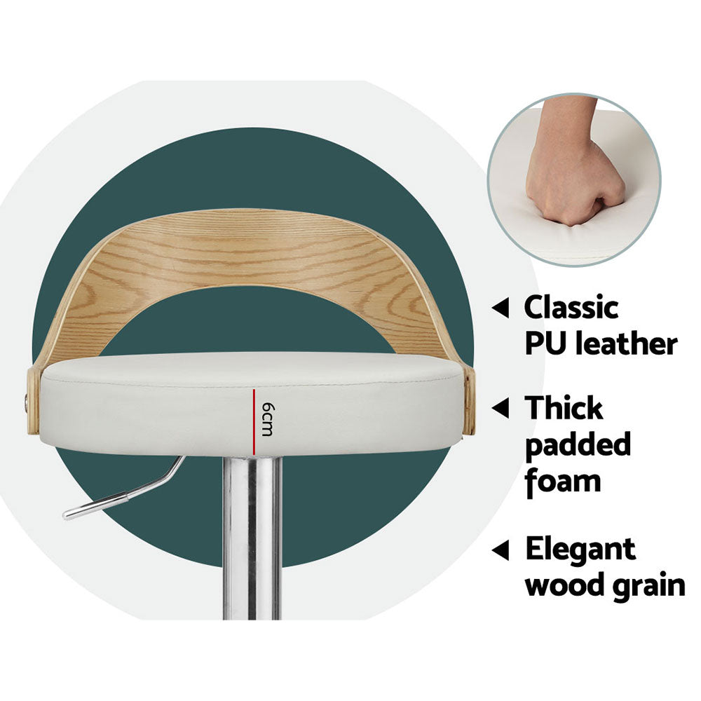 Artiss 2x Bar Stools Adjustable Leather Padded White-5