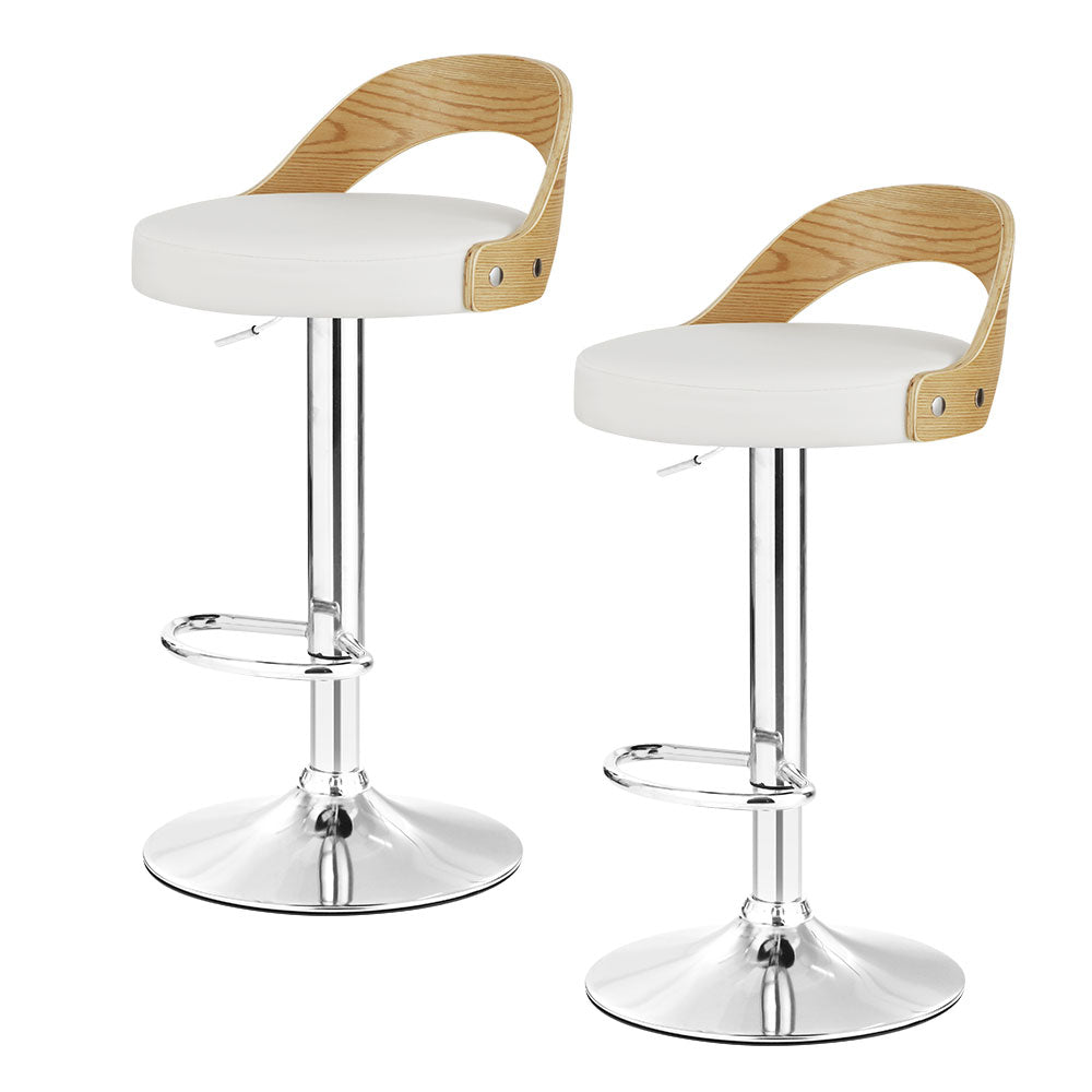 Artiss 2x Bar Stools Adjustable Leather Padded White-6
