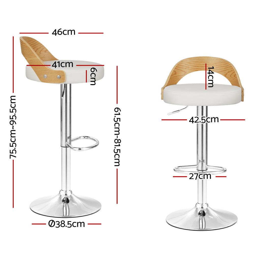 Artiss 4x Bar Stools Adjustable Leather Padded White-1