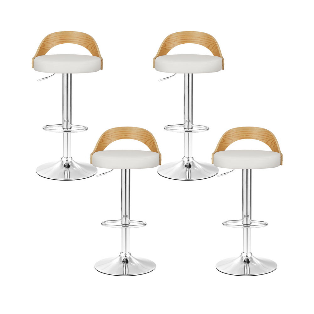 Artiss 4x Bar Stools Adjustable Leather Padded White-2