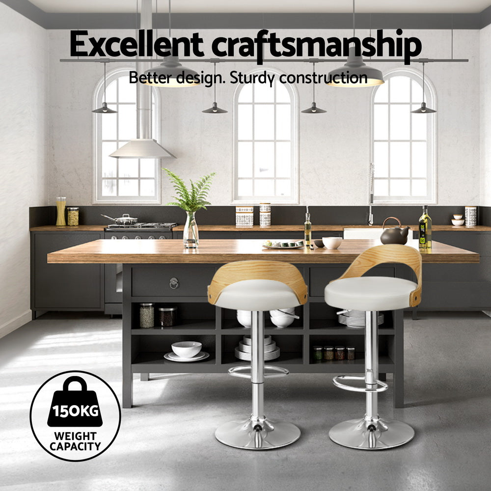 Artiss 4x Bar Stools Adjustable Leather Padded White-3