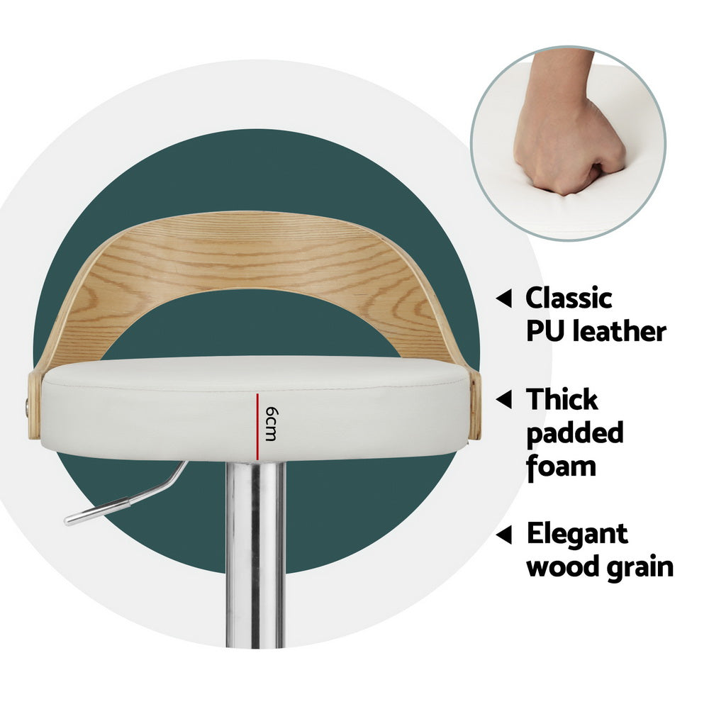 Artiss 4x Bar Stools Adjustable Leather Padded White-4