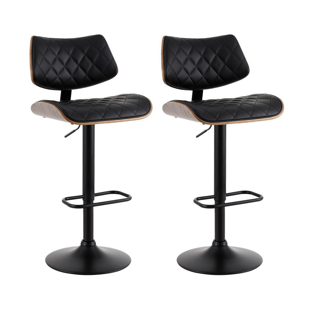 Artiss 2x Bar Stools Kitchen Dining Chairs Gas Lift Stool Wooden Leather Black-0