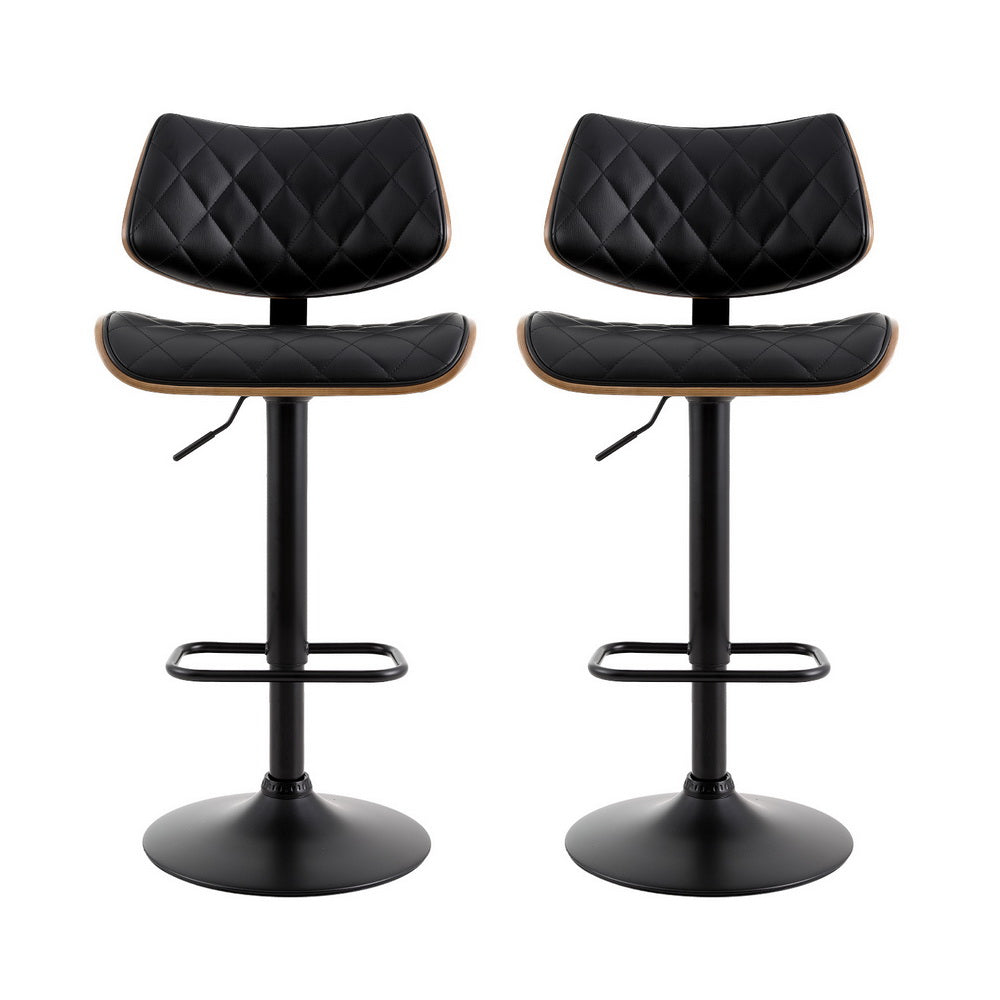 Artiss 2x Bar Stools Kitchen Dining Chairs Gas Lift Stool Wooden Leather Black-2